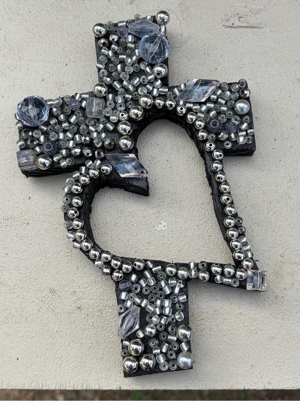 Beaded Heart Cross Frame